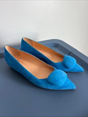 Rupert Sanderson aga pointed toe flats bright blue suede leather 37